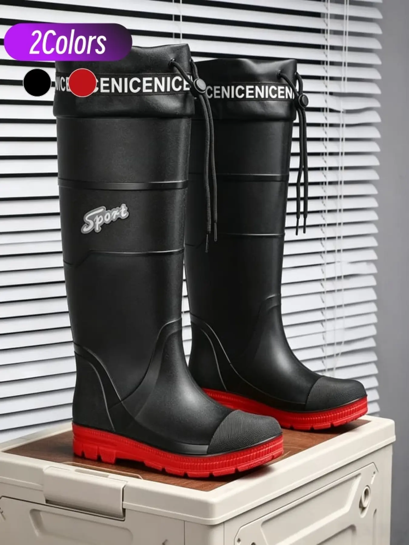 Men Tall Rain Boots With Splash-proof Cuff Waterproof & Wear-resistant For Outdoor Work Deep Diamond Anti-slip Grain Sole Multi-use Boots For Farm Work Fishing Commute Non Slip Boots