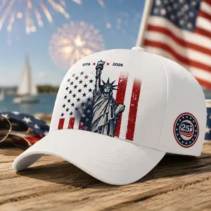 USA 1776-2026 Patriotic Baseball Cap - White, Statue of Liberty, American Flag Stars & Stripes, Fireworks, Curved Brim Dad Hat for Men Women, 4th of July (Fourth of July) BBQ Party Summer Outdoor Gift