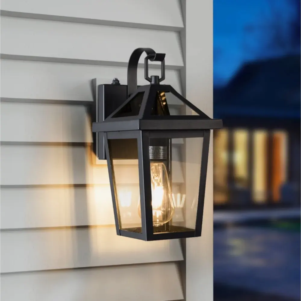 13" Dusk-to-Dawn Waterproof Outdoor Wall Light Fixture, Modern Black Anti-Rust Metal Lantern Sconce, LED Porch Lighting for House Front Door, Patio, Garage