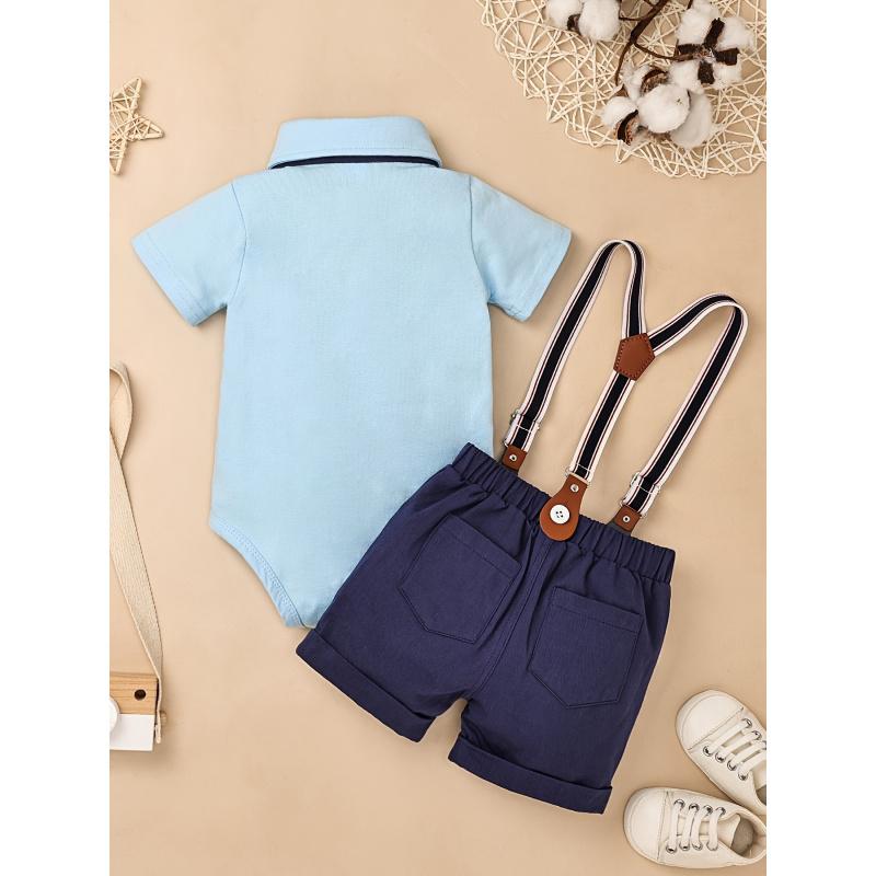 Baby Boy Gentleman Outfit Valentine's Day Baby Romper Shirt with Bow Tie and Suspender Shorts Baby Suit Set
