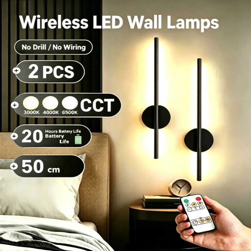 19.7 Inch Luxury Wall Sconce, Rechargeable USB LED Wall Light, Wireless Remote Dimmable, Home Decor for Living Room Bedroom