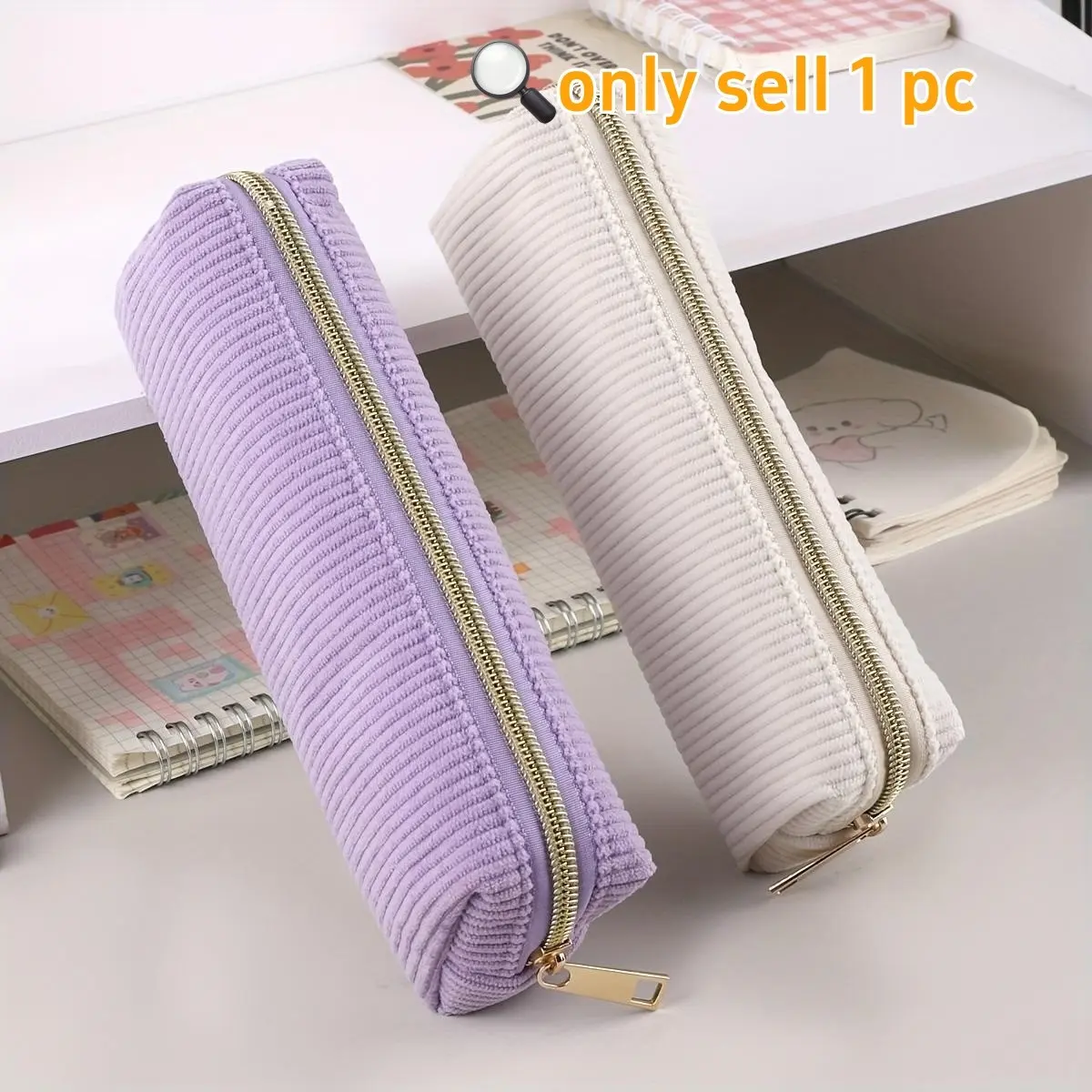 High-Quality Corduroy Pencil Pouch, Spacious Durable Polyester with Zipper Pull, Sleek Minimalist Design for Students & Professionals, Pencil Bag, Office Supplies