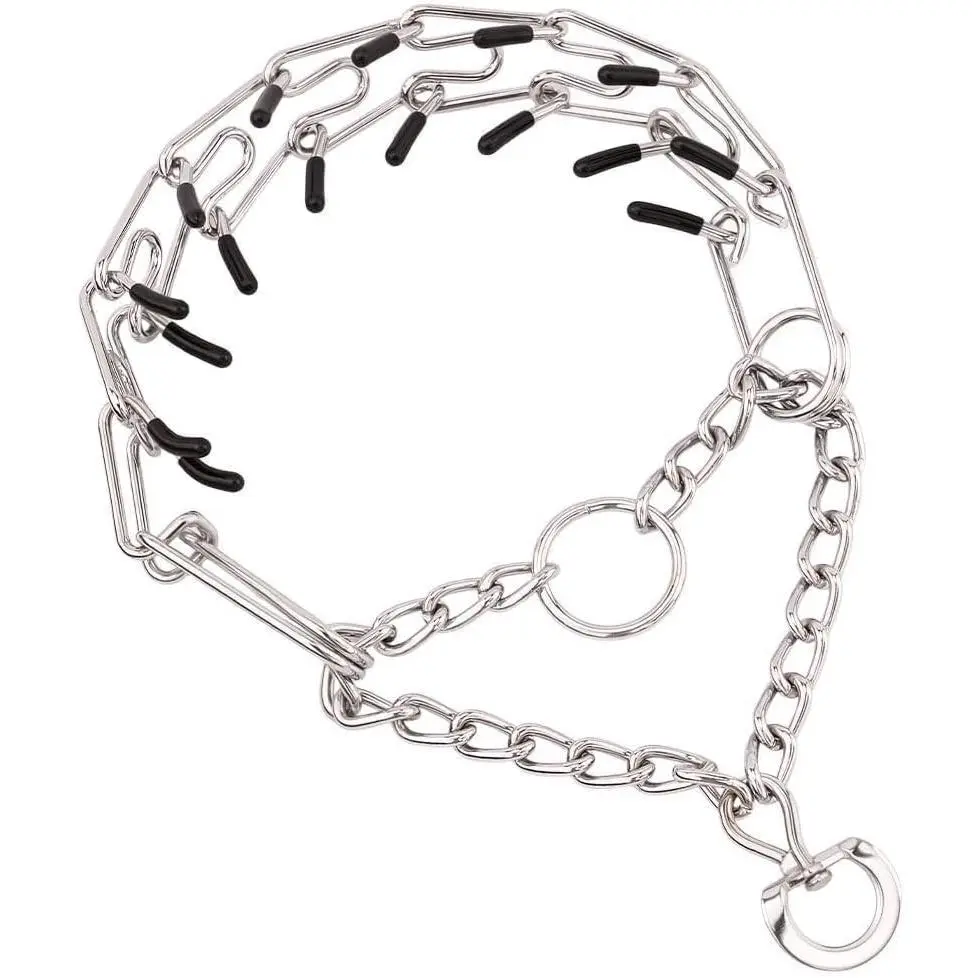 Adjustable No Pull Prong Dog Training Chain Collar with Comfort Rubber Tips for Training Guidance Small Medium Large Dogs (L)