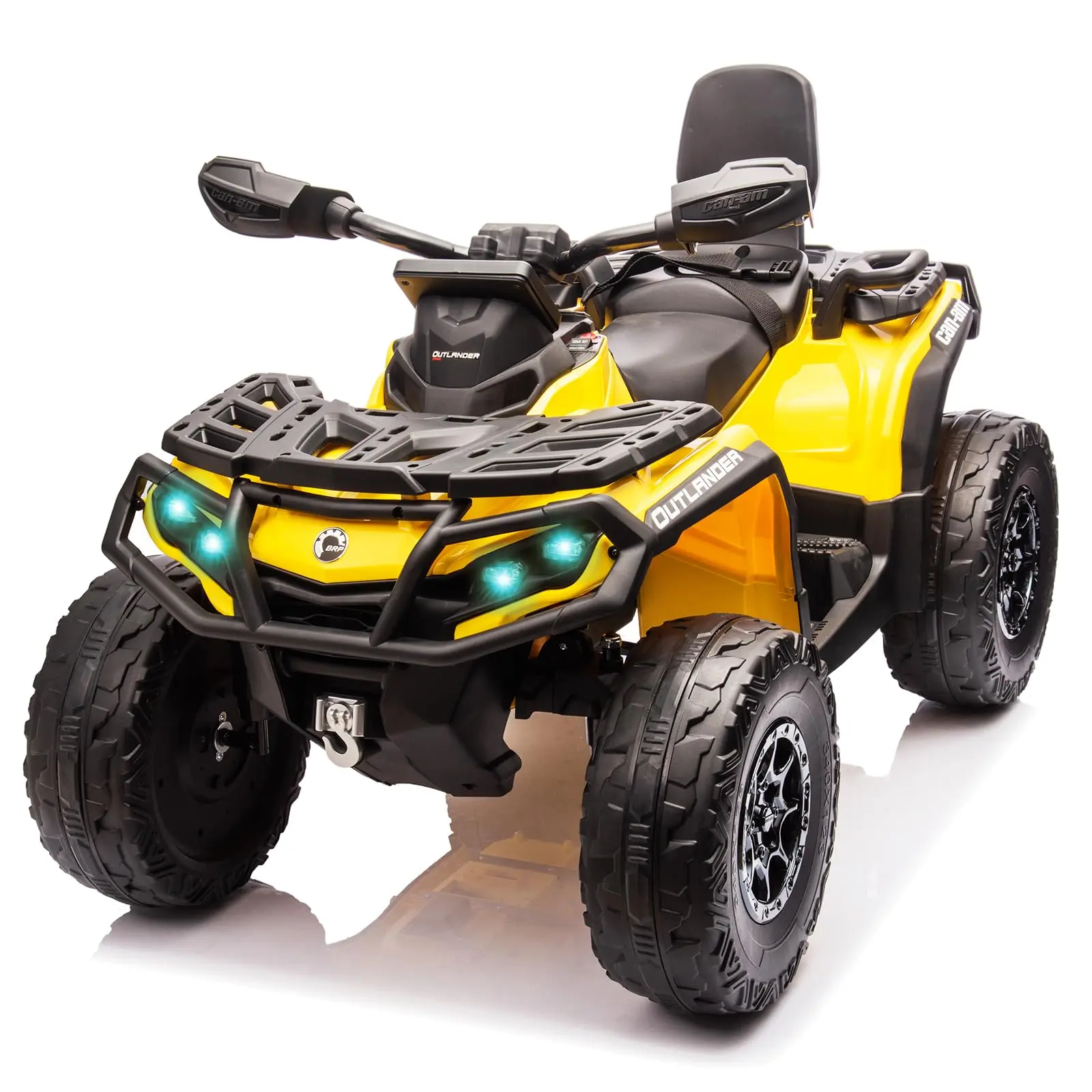 24V 4-Wheel Drive 2-Seater Kids Electric ATV Ride-On – 800W Powerful Motor, Rugged Off-Road Tires, Soft Leather Seats, Safety Belt, Wireless Audio, LED Headlights, Built-in Radio, Max Speed 5 MPH, 110lbs Weight Capacity, Ride-On Toy for Kids