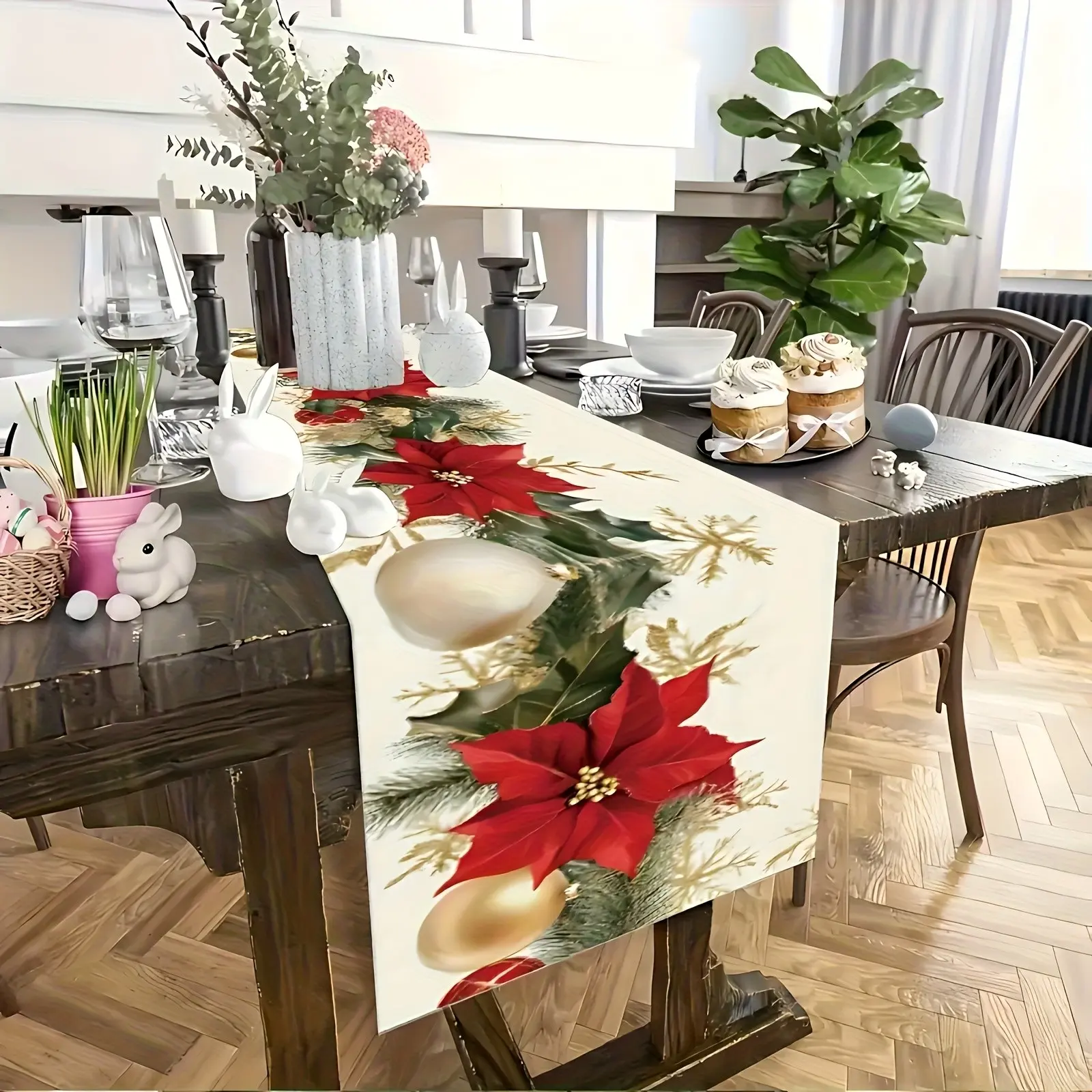 Christmas Wreath Table Runner, Festive Style for Dining Tables, Home Decor for Kitchen and Restaurant, Warm Family Decoration