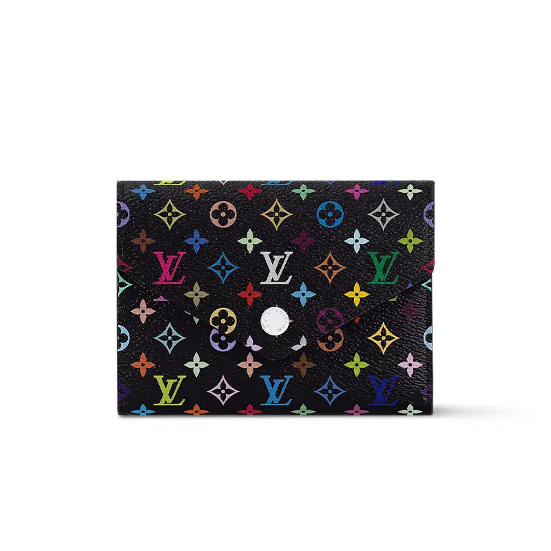 Louis Vuitton x Takashi Murakami Victorine Monogram Snap Wallet for Women, Black Multicolor Coated Canvas