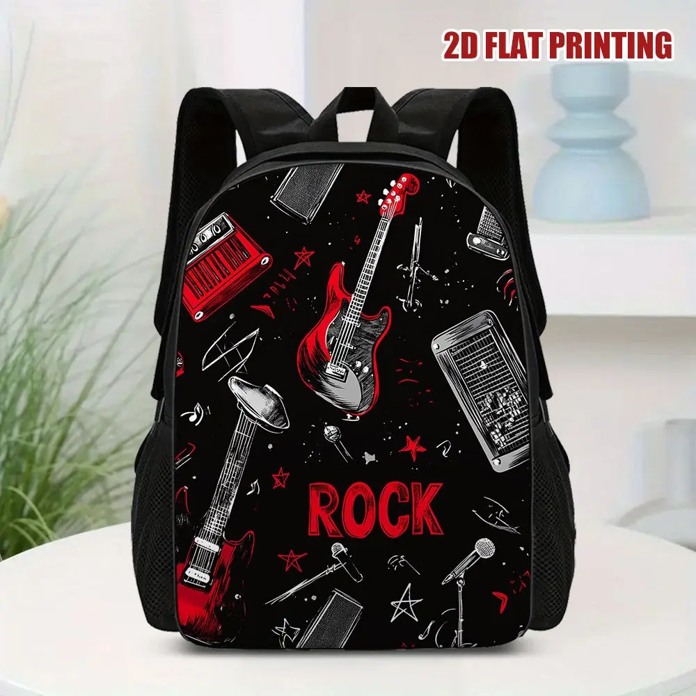 Rock Graphics Oxford Backpack for School/Travel, Lightweight Student Bag with Breathable Straps, Reinforced Stitching, and Zipper Closure