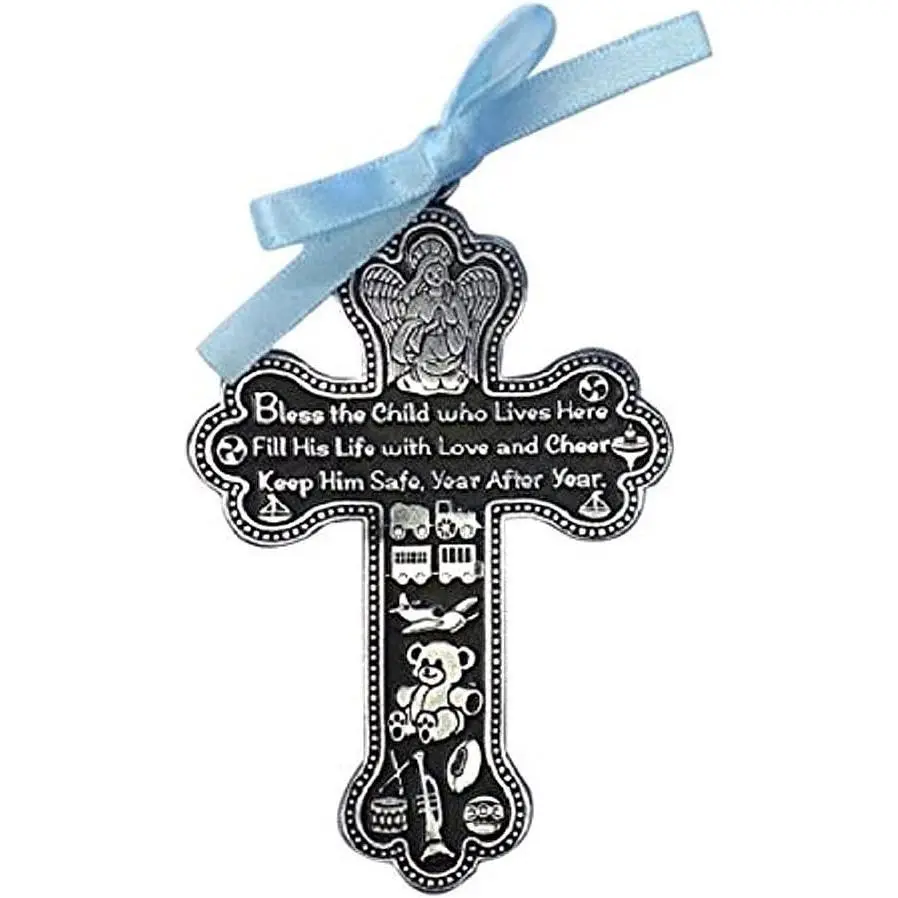 CM6 Baby Boy Cross Crib Medal, 3-Inch High, 0.20" x 2.25", Multi