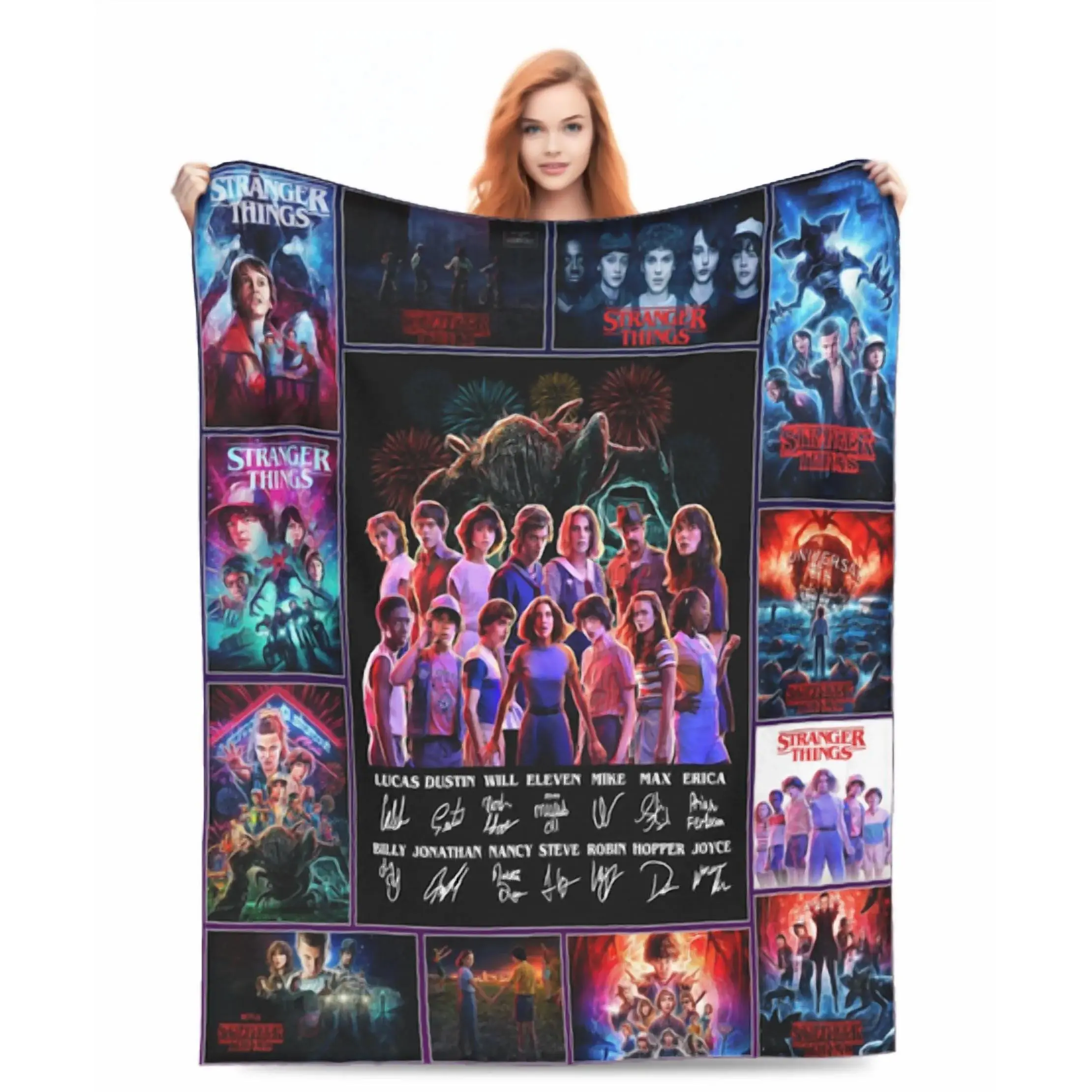 Strangers Things Printed Blanket, Soft and Warm Flannel, Suitable for Sofa, Bed, Travel, Camping, Living Room, Machine Washable
