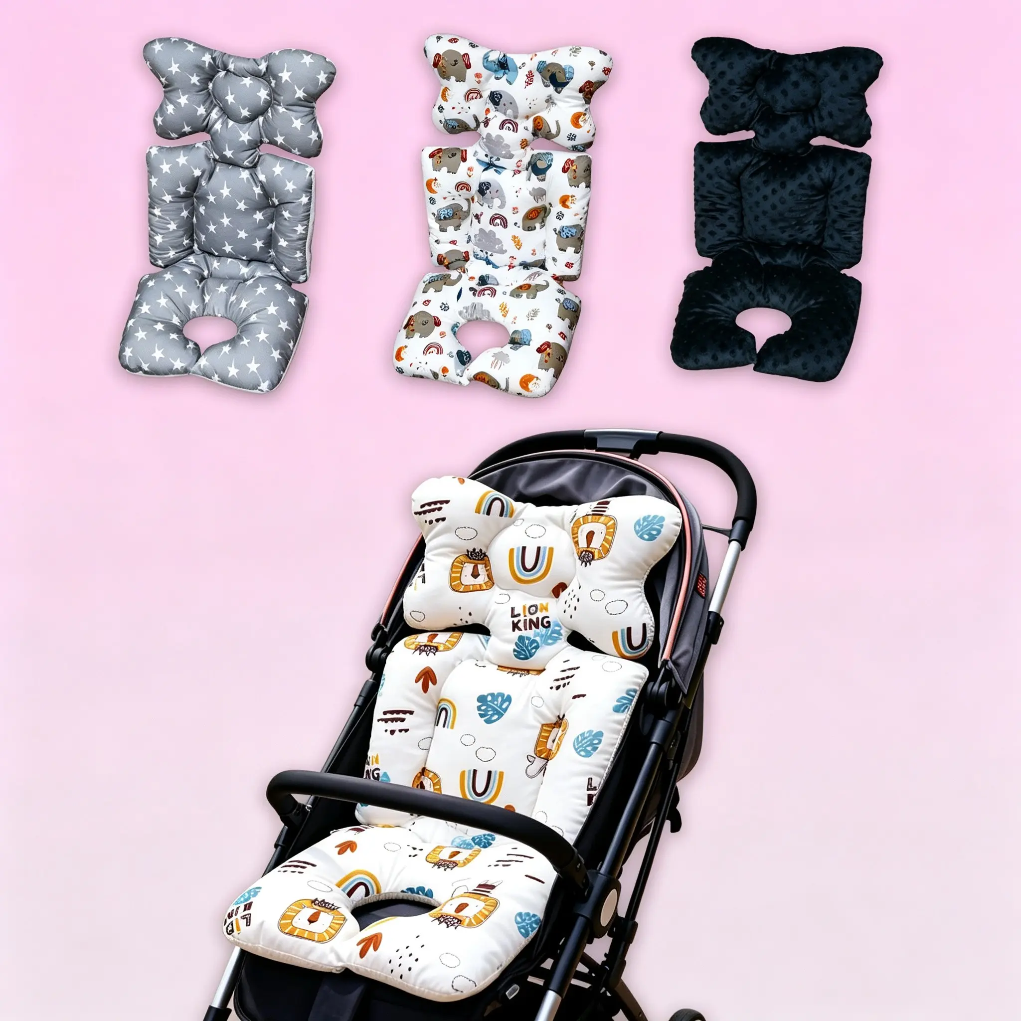 Baby Stroller Seat Cushion, Cartoon Pattern Cotton Backrest, Safe Spine Protection, Breathable Soft Pad, Fall Winter Warmth Stroller Cotton Cushion Pad - Soft, Breathable, Washable Universal Seat Liner for Pushchairs & Dining Chairs