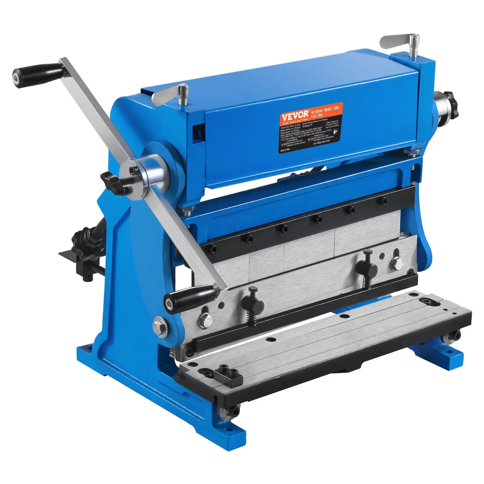 VEVOR Manual Industrial Sheet Metal Brake - 12-in 3-In-1 Combination Shearing Machine, 20-Gauge Capacity Shear Press, 90 Max Bending Angle, Slip Roll for Furniture & Bed Applications