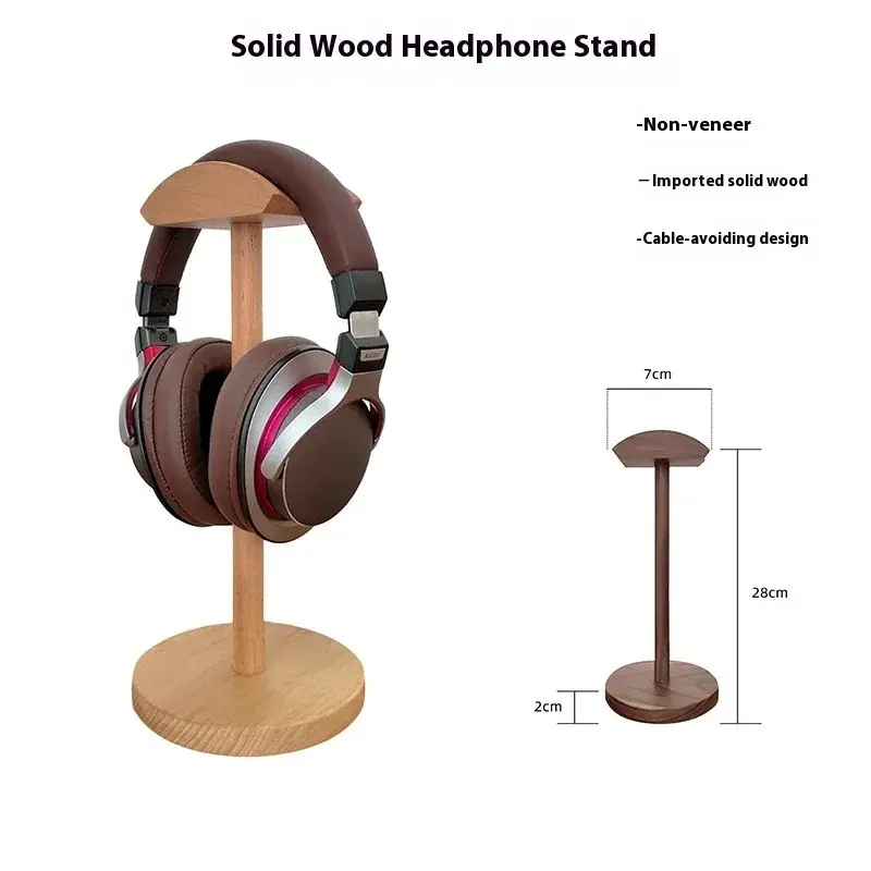 Walnut Wood Headphone Stand, Minimalist Style Headphone Hanger, Solid Wood Headphone Storage Rack, Gaming Headphone Holder
