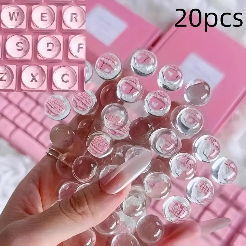 20pcs High Transparency Crystal Keyboard Keycap Stickers, Long Nail Art Style, Strong Adhesive, Long Lasting, Office & Home Use, Desktop 3D Stickers Decoration