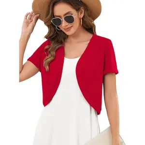 Sleeve Bolero Shrug Open Front Cropped Cardigan Lightweight Knit Soft Comfy