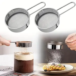 1pc Flour Sieve, Baking Sieve, Food-grade Stainless Steel Fine Mesh Sieve,  One-handed Sieve, Rust-proof Design, Used for Quickly Screening Flour, Almond Flour, Powdered Sugar.