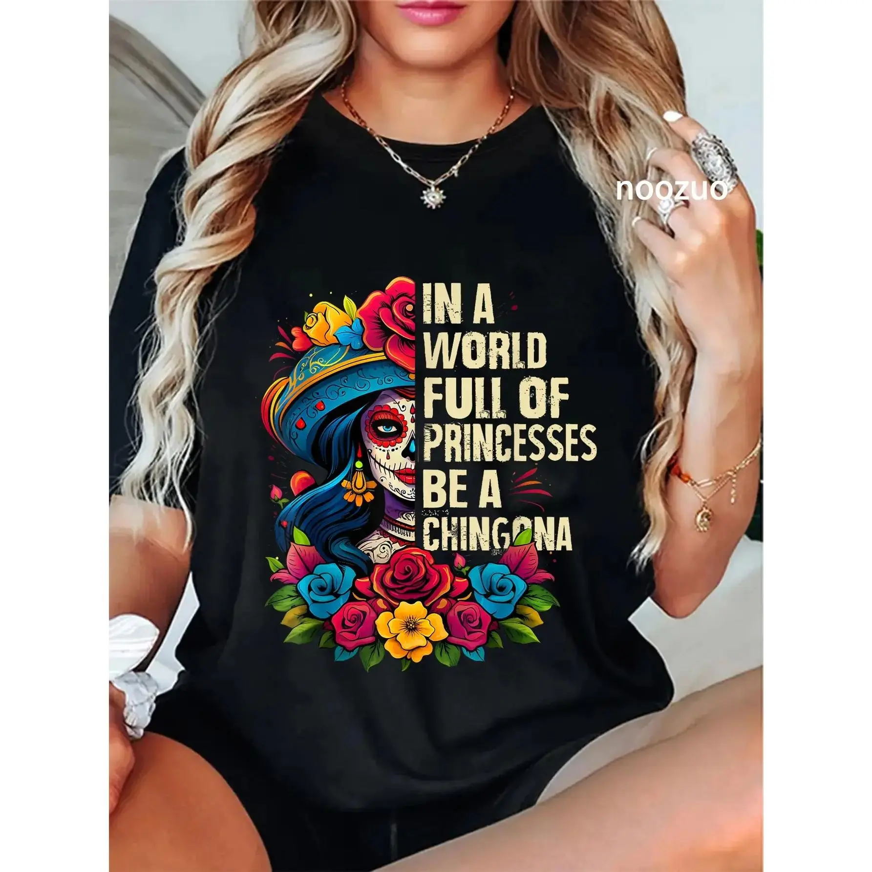 Women's La Catrina T-Shirt, Vintage Style Day of the Dead 100% Cotton Casual Graphic Tee for Everyday Wear