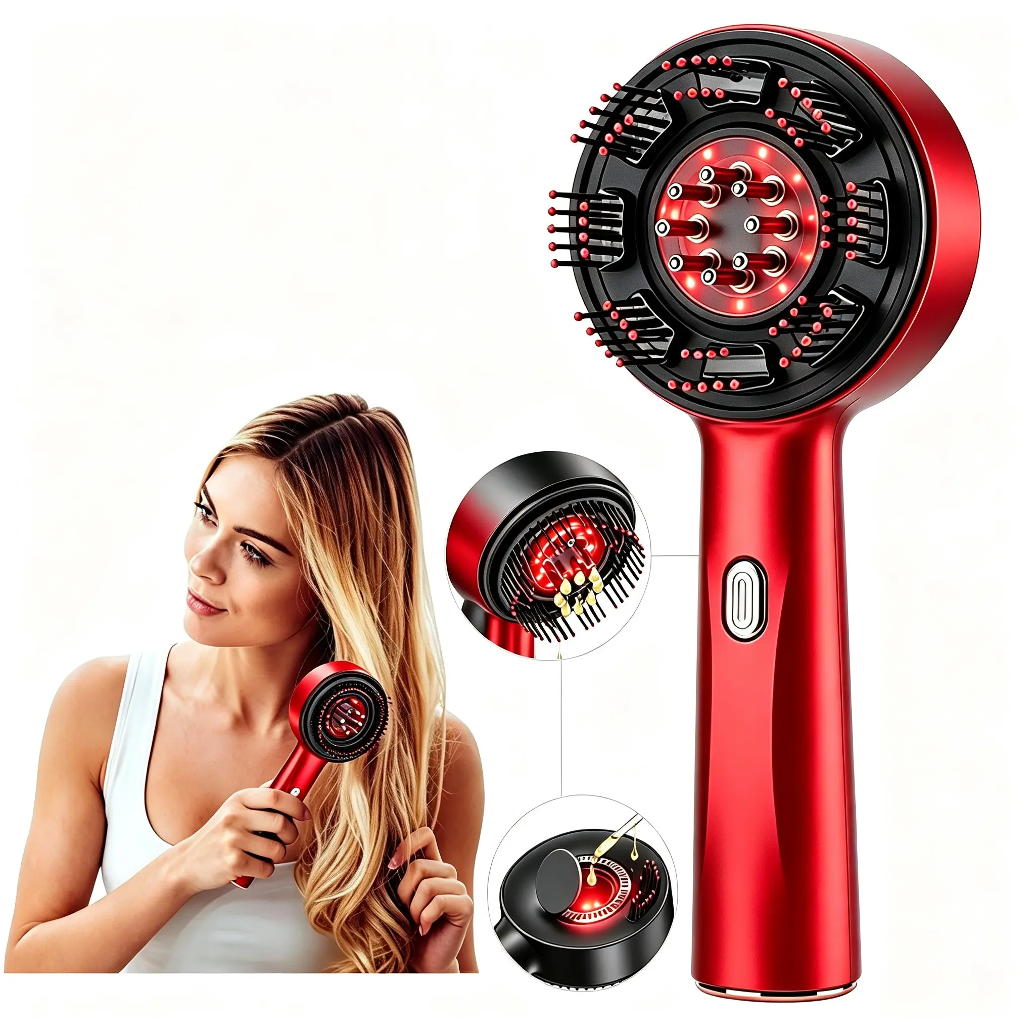 Electric Vibration Scalp Massage Comb, Light & Liquid Dispenser, Portable Root Care Brush, Daily Haircare Tool