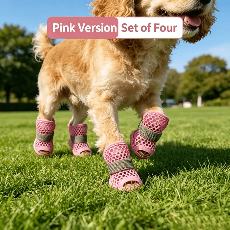4 Pairs Pet Summer Sandals, Mesh Material, Breathable, Non-Slip Sole, Adjustable Fit, Outdoor Foot Protection for Small Dogs Cats