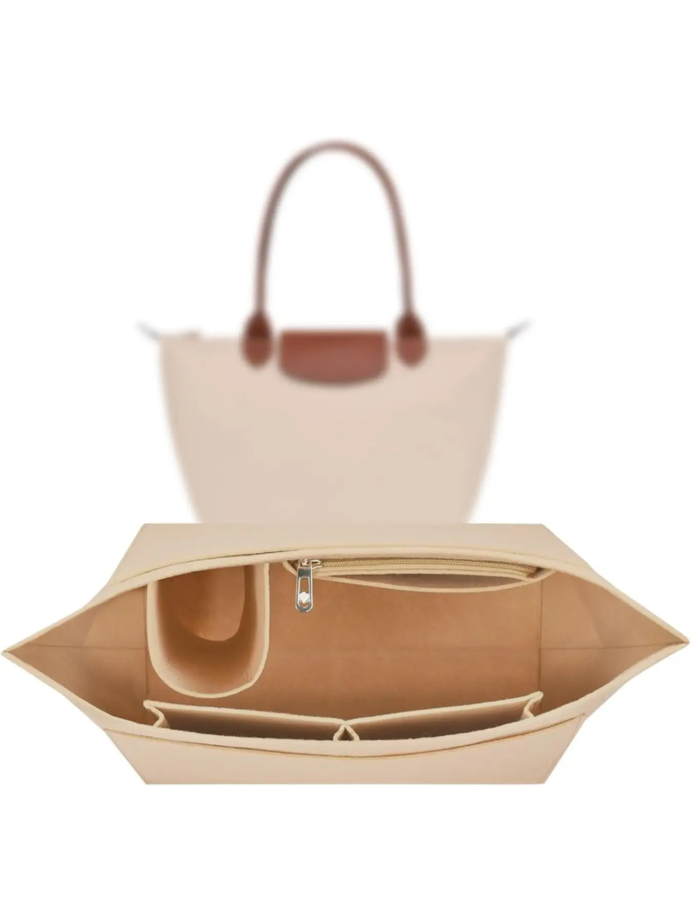 Handbag Storage Bag, Felt Inner Lining, Zipper Closure, Large Capacity, Multi-Pocket Design, Multiple Compartments, Easy Organization, Tote Organizer, Multifunctional Organizer