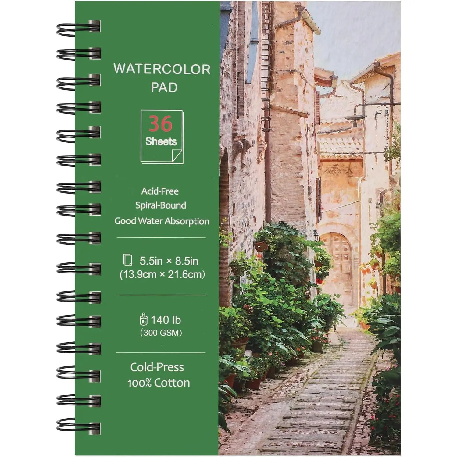 36 Sheets Watercolor Paper Pads 5.5x8.5”, 140 lb/300 GSM Cold Press Water Color Paper, Spiral Bound Watercolor Sketchbook for Watercolors, Art Painting, Journal