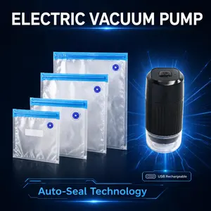 Reusable Vacuum Sealer Bags with Electric Vacuum Pump, Airtight Leakproof Freezeable Storage Bags for Kitchen Freezer & Meal Prep