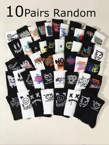 Youth Men's Street Style Socks, Novelty Socks, Abstract Art Graffiti Print, Comfortable Soft Mid-Calf Socks, Unisex Daily Wear, 5/10/20 Pairs