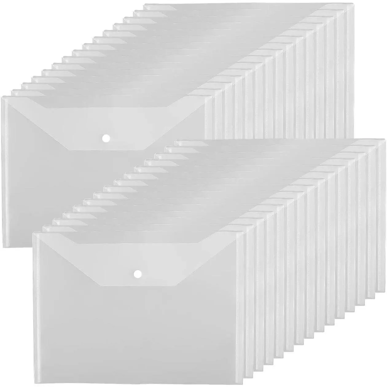 30 Pack Clear Document Folders Plastic Envelopes, US Letter/A4 Size | Upgraded 57% Thicker, Durable, Classic White Poly Envelopes File Envelopes with Snap Button for Home Work Office Organization