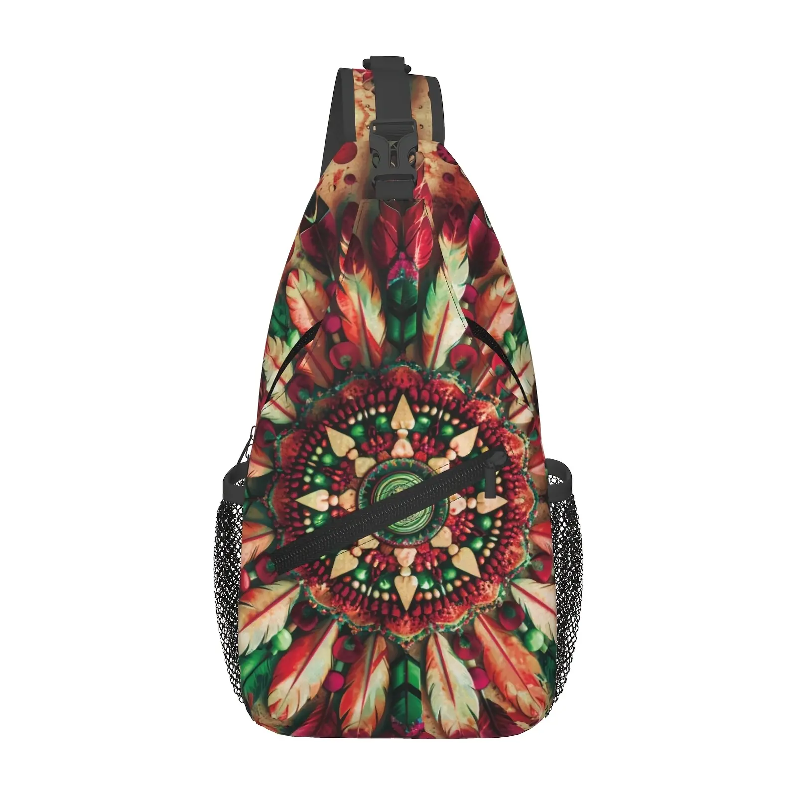 Crossbody chest bag, hiking backpack, Native American tribal art shoulder bag, foldable, large capacity, stylish and durable, can be used for shopping, work, leisure travel, beach bag, fishing backpack