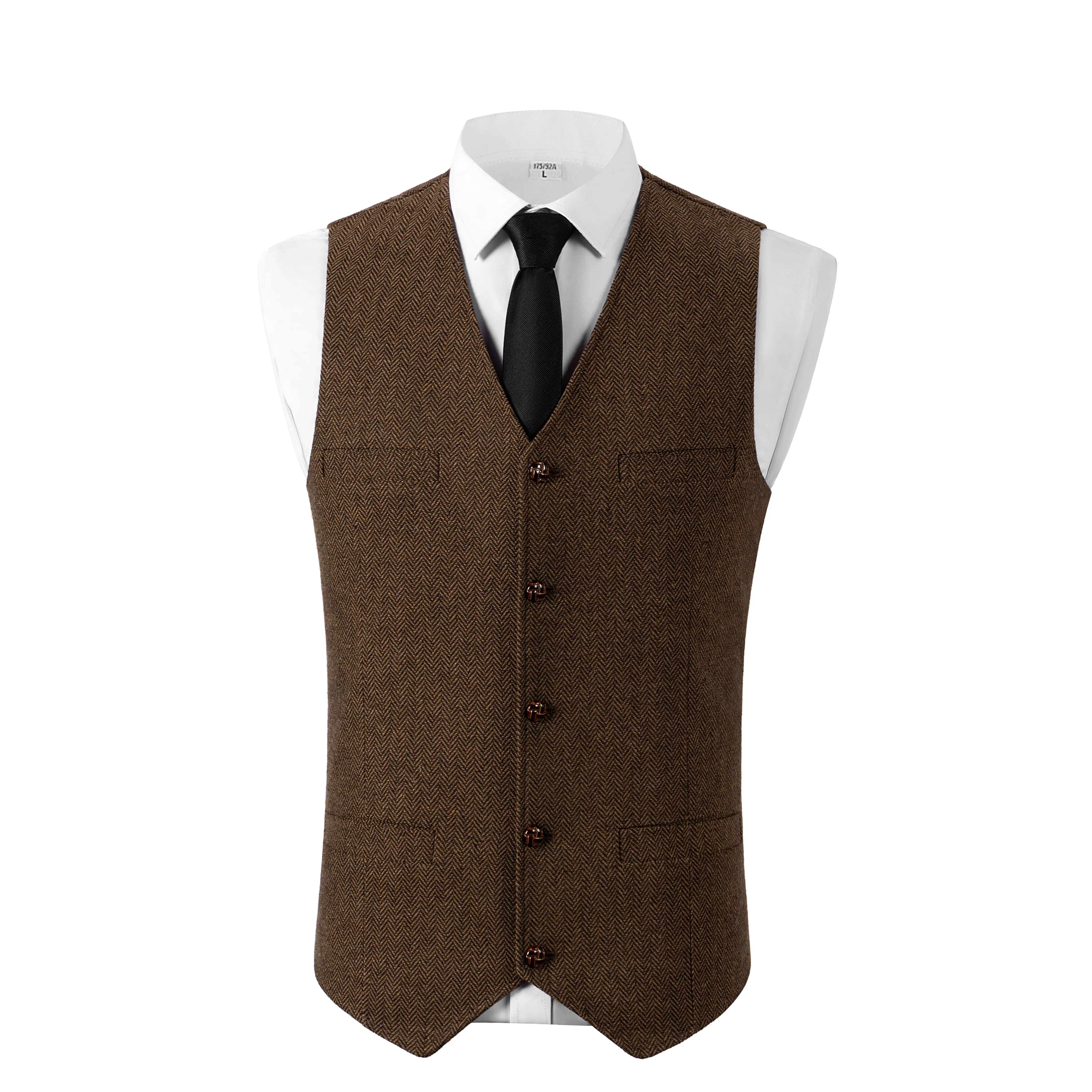 Men's Tweed Cowboy Vests Hunting Fishing Herringbone Retro Elderly Aged Adult Men's Vintage Western Casual Business Vests Menswear Suits Beige Black Plain Sleeveless Vneck