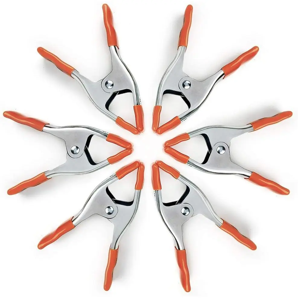 6-inch Heavy Duty Spring Clamps Set, 2-inch Jaw Opening, Nickel-plated Steel Spring Clips Clamps with Protected Rubber Handles and Tips, 6-Pack