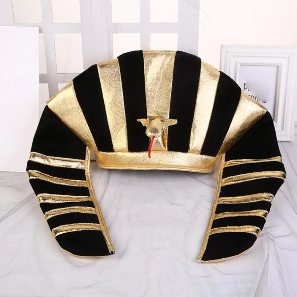 Halloween Egyptian King Pharaoh Cloth Hat, 1-Size Fits Most Black and Gold Event Accessory for Costume Party Supplies