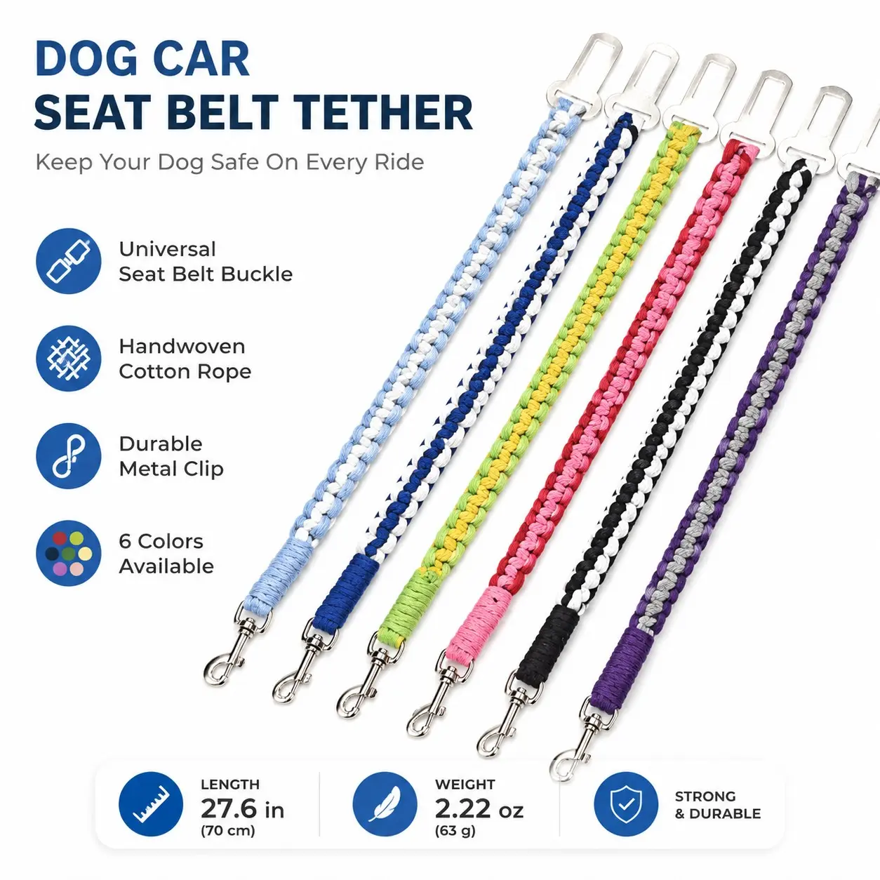Adjustable Pet Car Safety Harness with Dual Hooks, Universal Dog Travel Strap for Small Medium Large Dogs, Anti-Tear Pet Car Accessories
