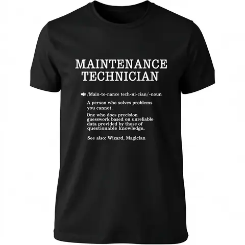Men's Cotton Crew Neck T-Shirt - Maintenance Technician Definition Funny Dictionary Quote, Sarcastic Cartoon Fabric Mens Gift for Handyman Repair Workers (Round Neck Style)
