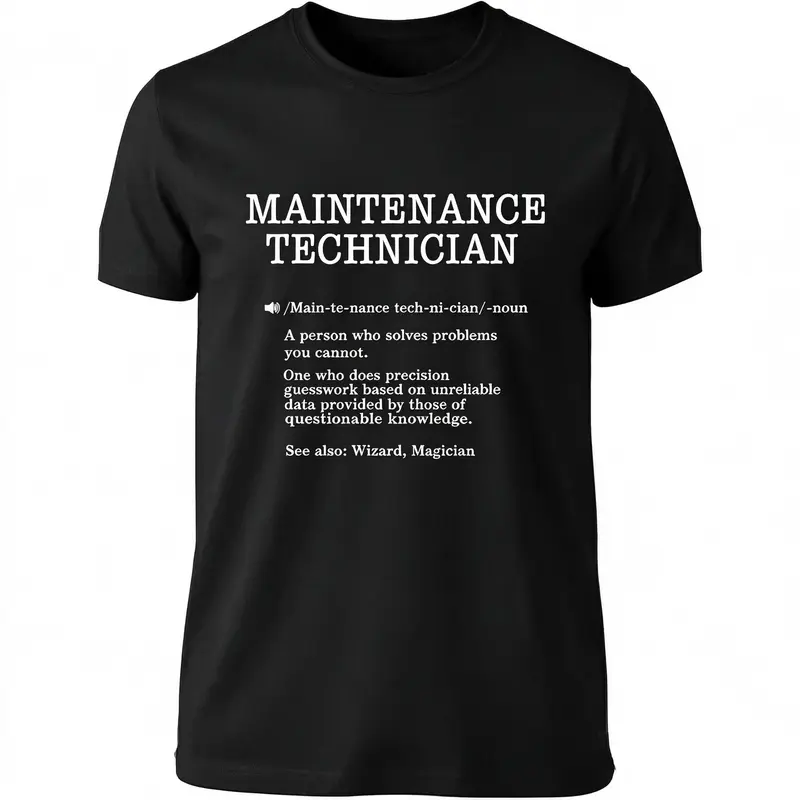 Men's Cotton Crew Neck T-Shirt - Maintenance Technician Definition Funny Dictionary Quote, Sarcastic Cartoon Fabric Mens Gift for Handyman Repair Workers (Round Neck Style)