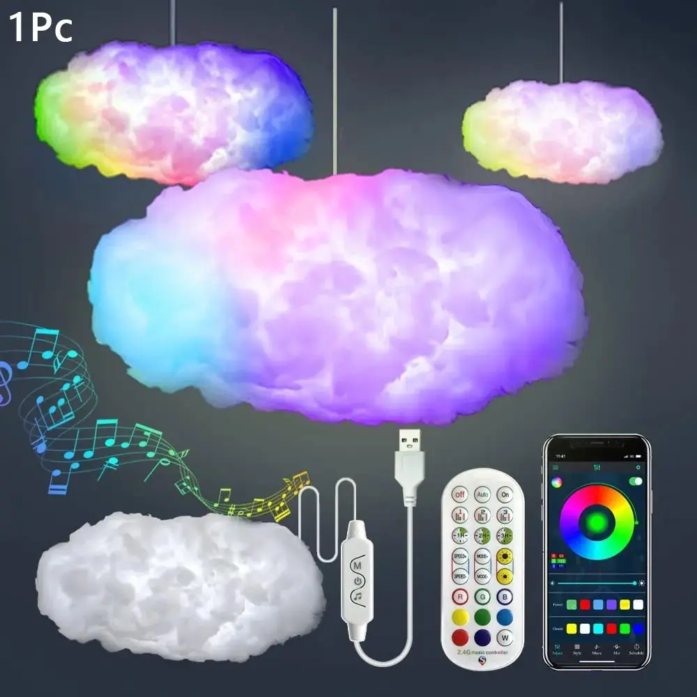 1Pc  LED Cloud Lights for Bedroom - DIY Aesthetic Mood Light, 3D Ceiling Lamp Color Changing Lights, Cool Stuff for Kids Room Decor, 3D Big Cloud lightning Light,cloud led lights for ceiling，for Bedroom Ceiling Adults and Kids Modern Home & Room Decor