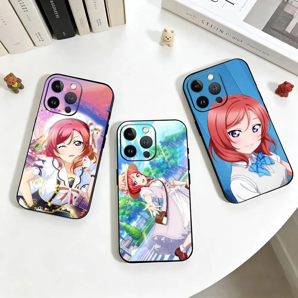 Love Live Nishikino Maki Anime Phone Case Soft Black Cover For iPhone 11-17 Pro Max/Plus & Samsung Galaxy S23-S25 Shockproof Protective Case