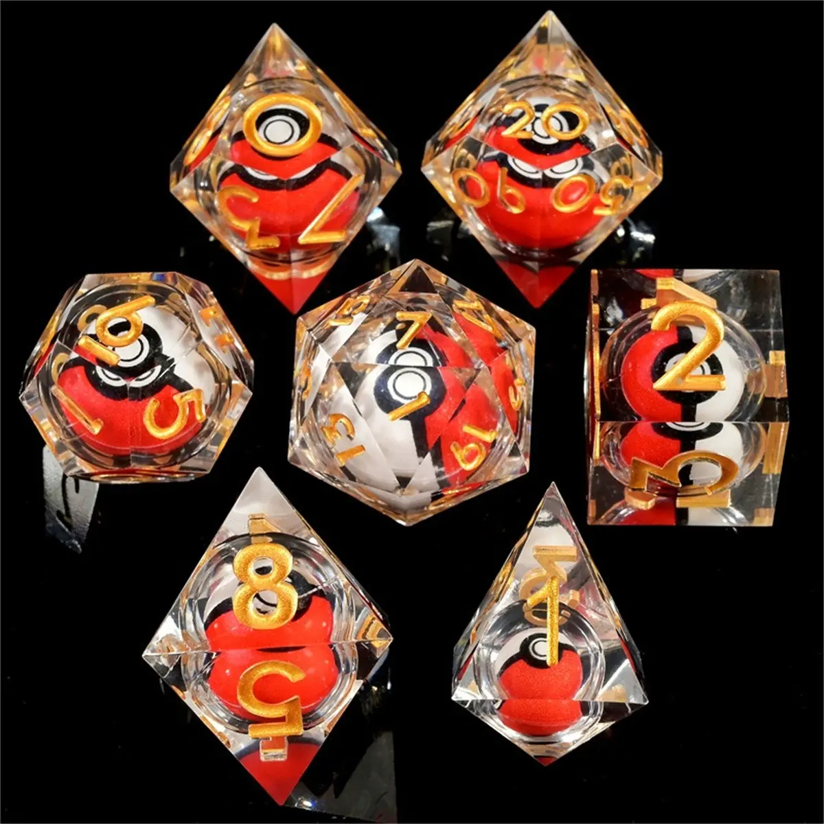 Rotating Eye Dnd Dice Set, 7 Piece Liquid Core Polyhedral Dice for Dungeons & Dragons Rpg, Resin Sharp Edge D&d Dice