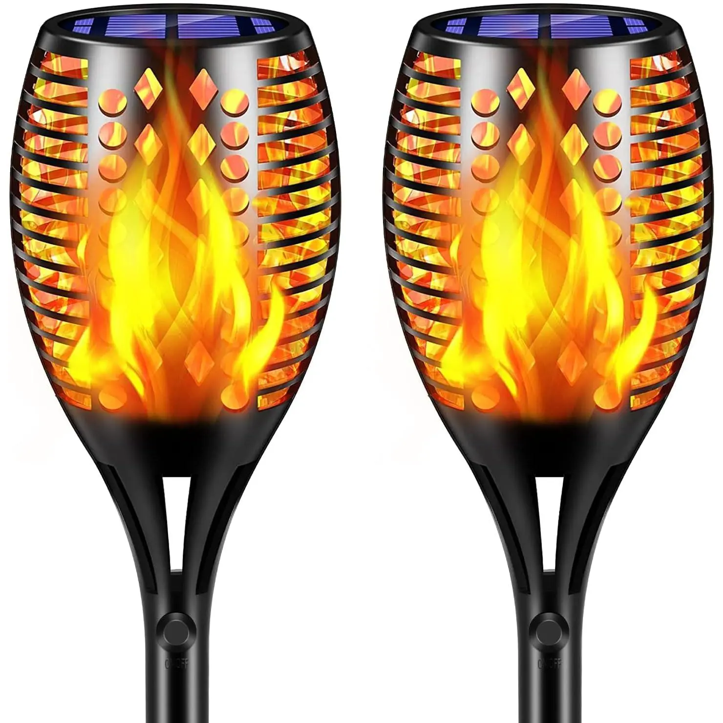 Flickering Flame Solar  Lights Outdoor, 43" Tall, 2 Pack | Realistic Flame Effect, Charges in 6-8 Hours, 10-12-Hour Runtime, IP65 , Auto /Off for Yard, Patio and Garden