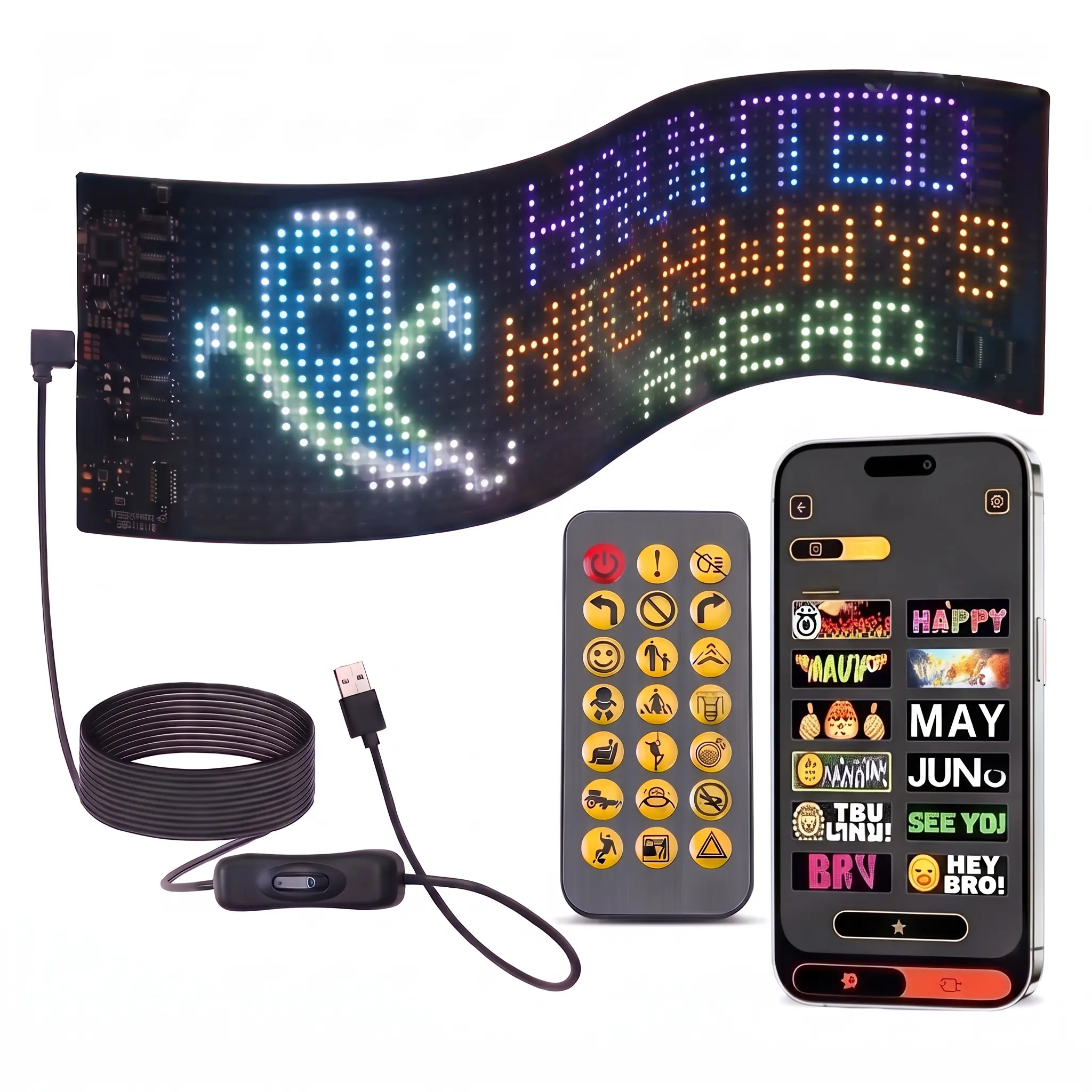 Programmable Flexible LED Sign, USB Powered Bluetooth APP Control, Custom Scrolling LED Display for Car Truck Advertising Party Festival Pickup-YY