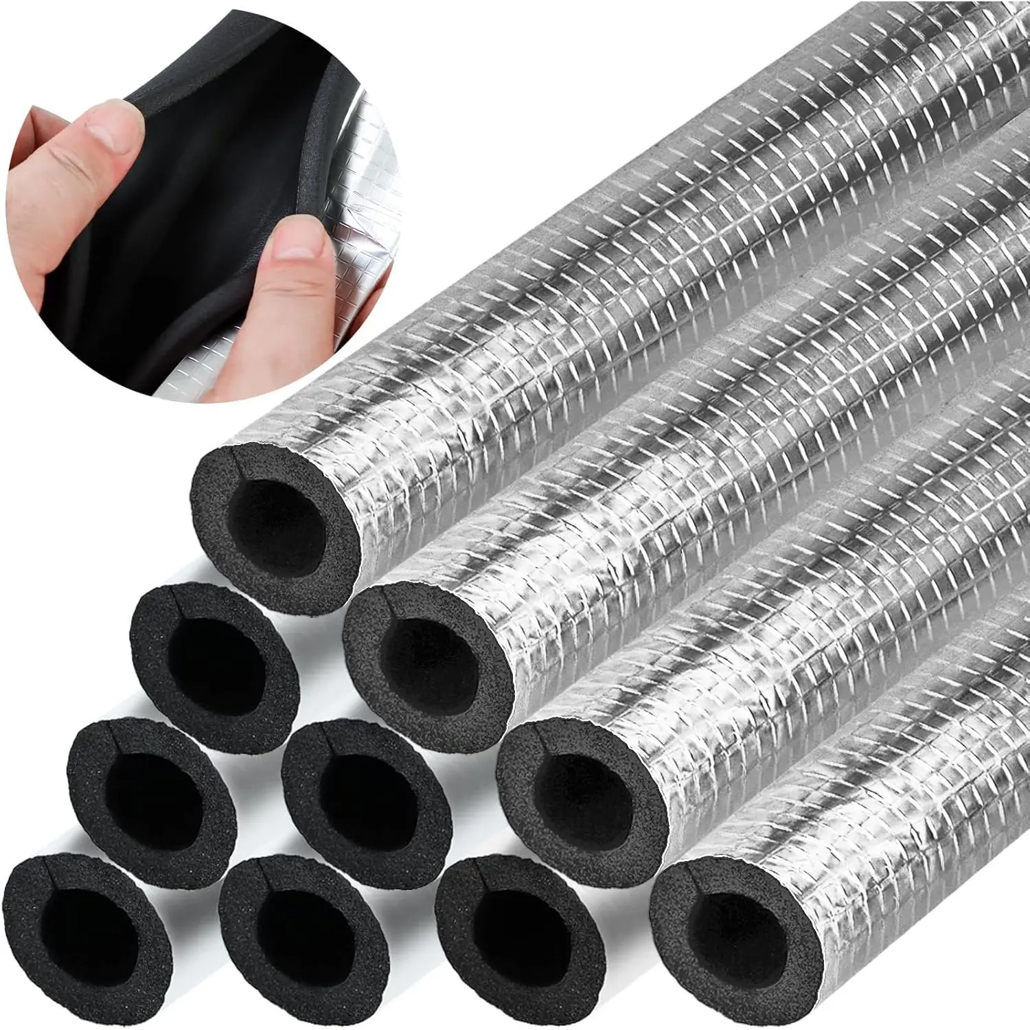 10 count Pipe Insulation  Tube Self Adhesive Insulation  Wrap  Foil Pipe Covers for Spigot, Winter Outside Pipes, Sprinkler, Water Heater Pipes Freeze Protection (1.3 Ft x 0.8 Inch)