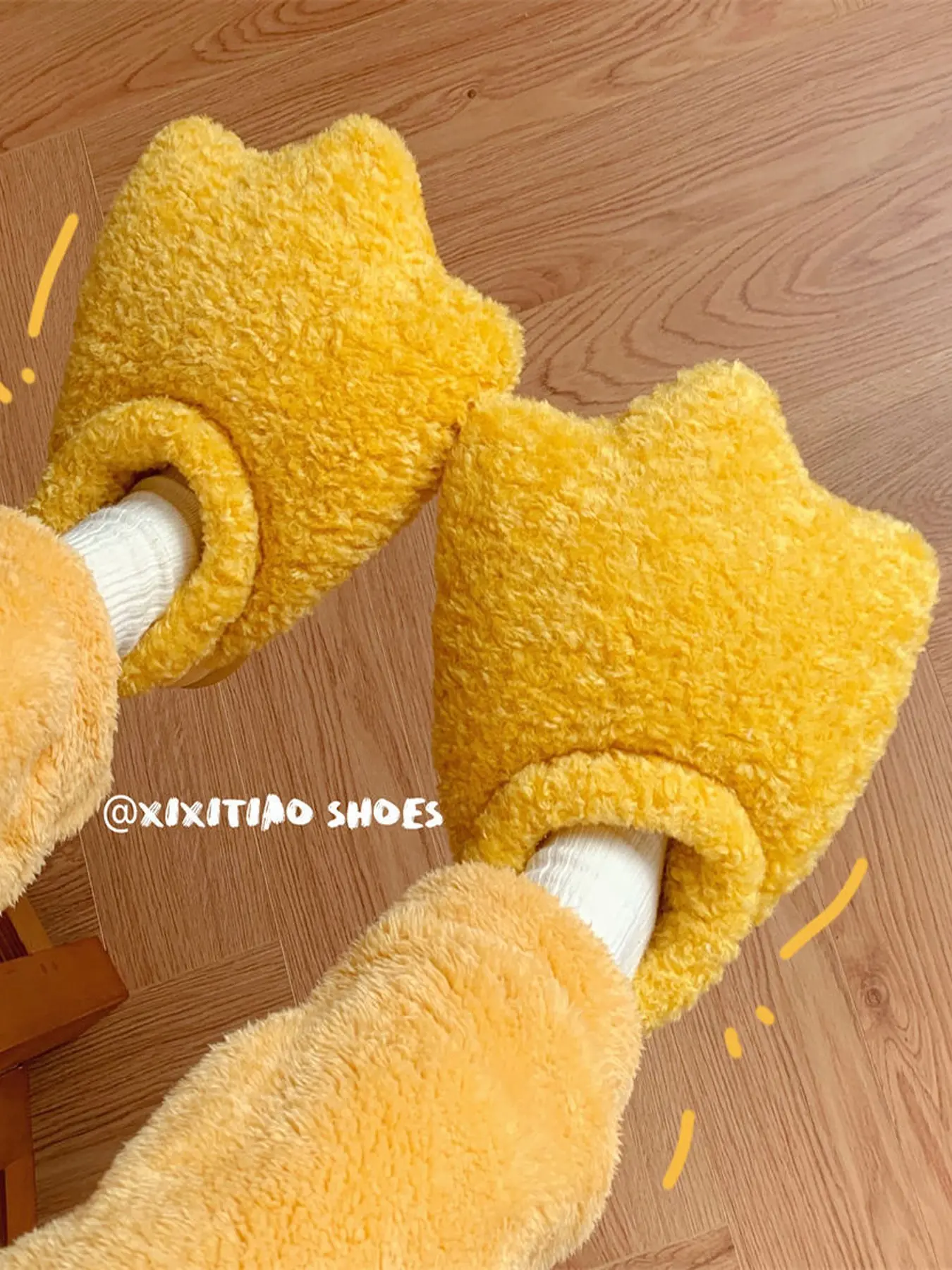 Xixitiao New Women's Fall Winter Cartoon Plush Claw Slippers, Cute Home Warmth Rubber Sole Shoes, Fun Duck Paw Design