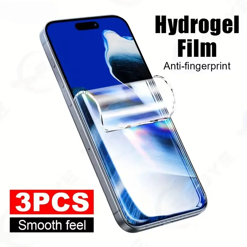 3PCS Ultra-clear hydrogel screen protector for iPhone 17/17 Pro/17 Air/17 Pro Max/16/16Pro/16plus/16Pro max/15/15Plus/15Pro/15ProMax/14/14Plus/14Pro/14ProMax/13/13Pro/13ProMax/iPhone 12/12Pro/12ProMax, full screen coverage, anti-fingerprint soft film, smo