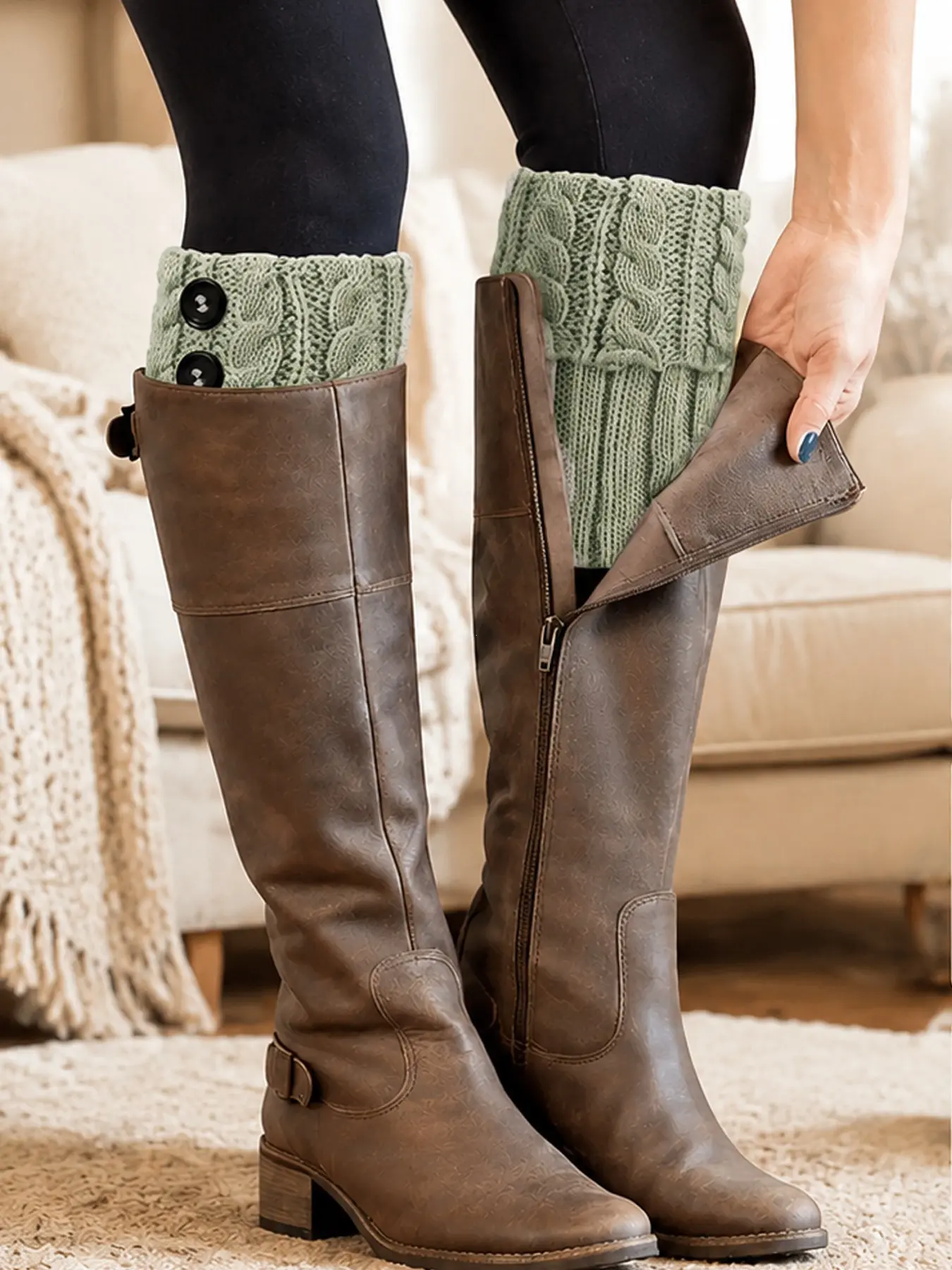 Women's Winter Warm Button Boot Covers, Knit Short Boot Socks, Leg Warmer Boot Lining, Cozy Gift for All Seasons