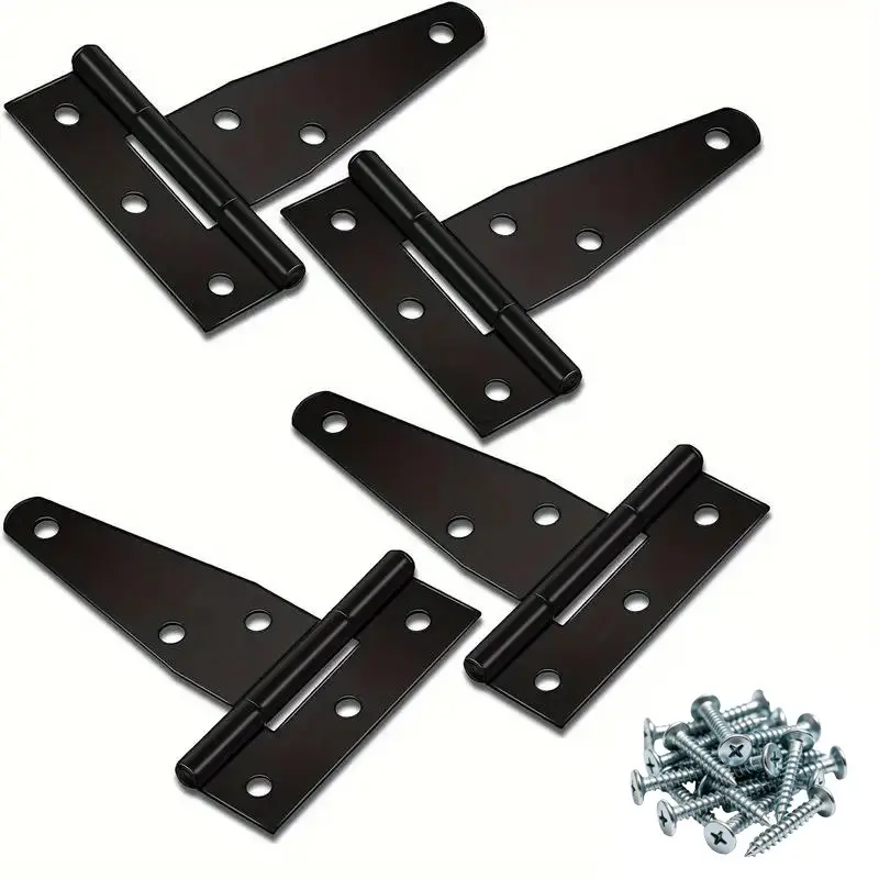 Fnansi 28pcs T-Shaped Hinge Door Shed Hinges, Heavy-Duty Barn Door Hinges, Metal Door with Hinges, Door Hardware, Includes 4 Hinges and 24 Screws