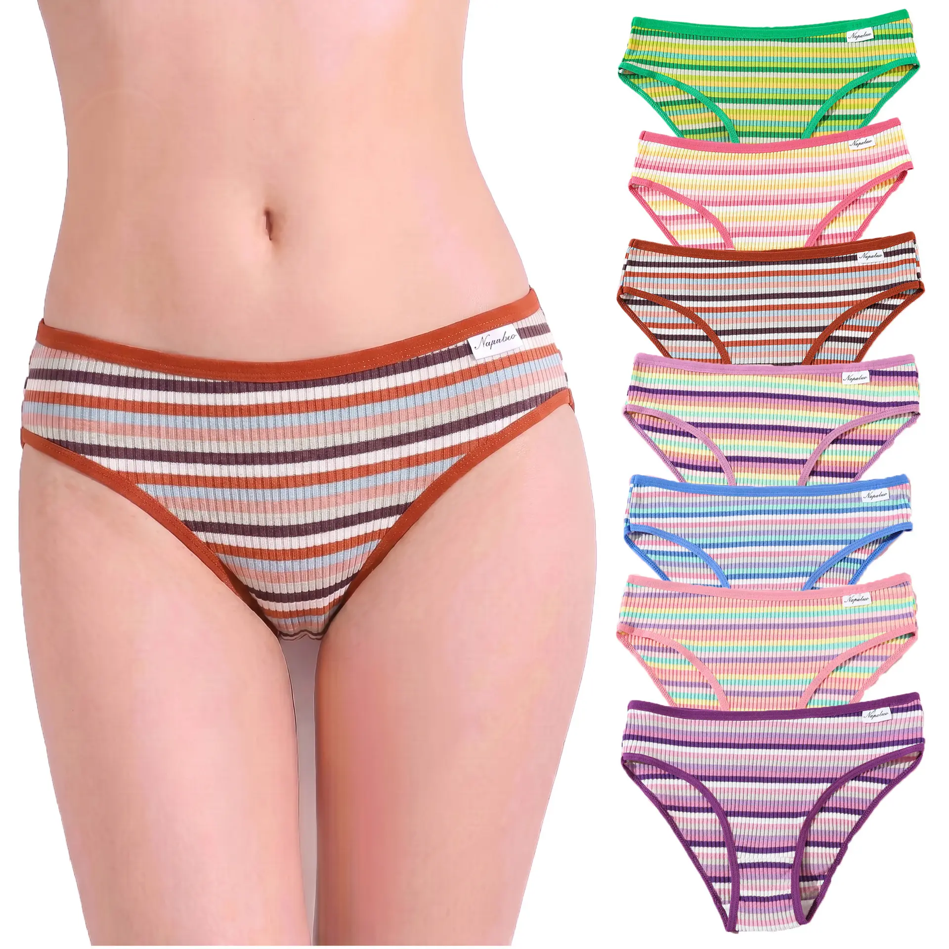 New Arrival Colorful Ribbed Cotton Bikini Panties, Low Waist Tummy Control Teen Intimate Underwear with Double Layer Breathable Crotch
