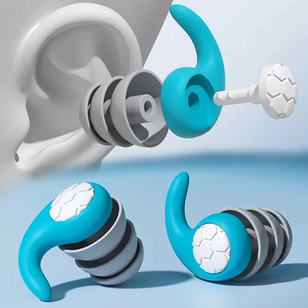 Silicone 3-Layer Noise-Cancelling Earplugs, Noise Filter, Waterproof for Sleep & Swimming (Audio Accessory)