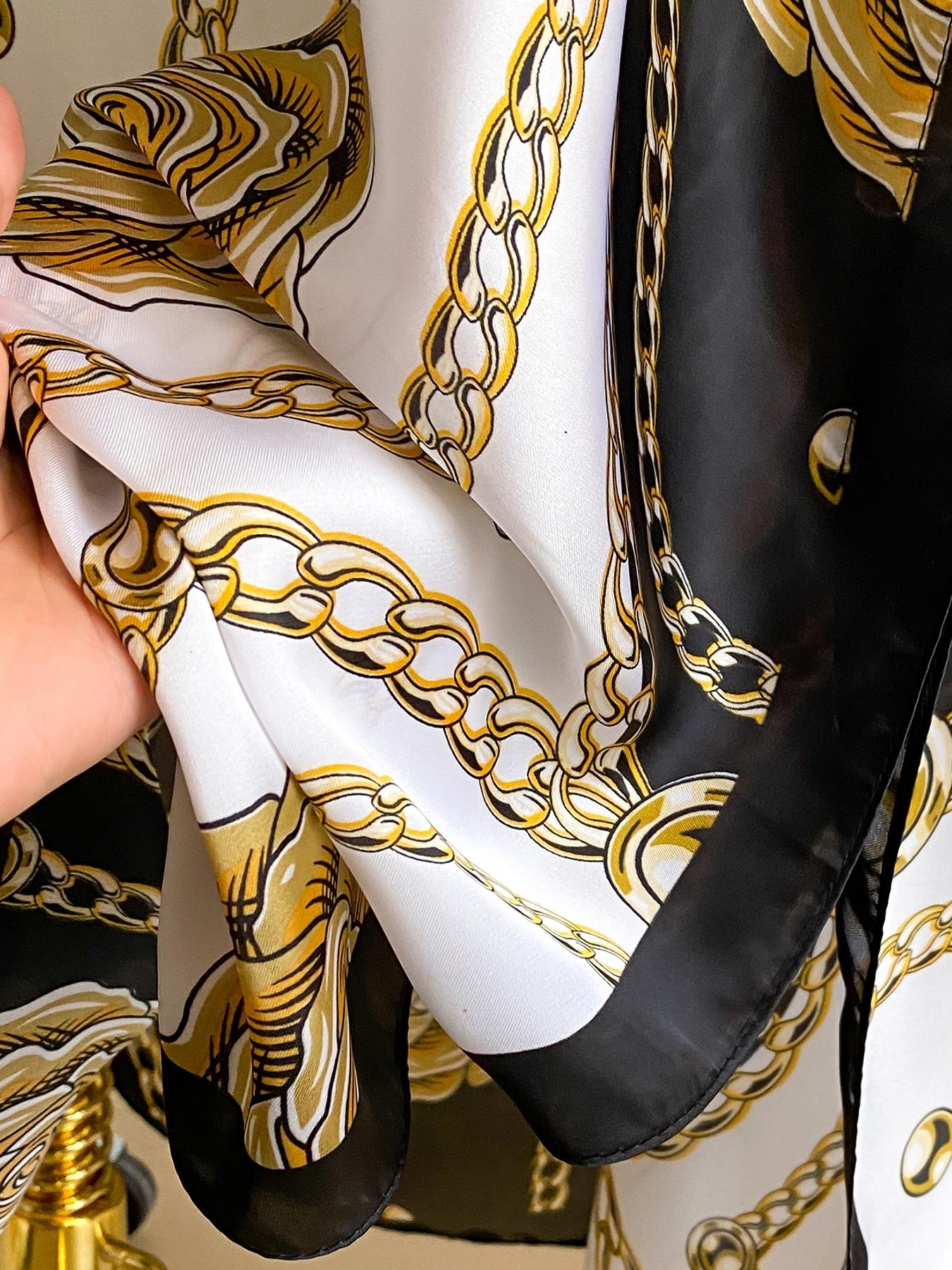 Elegant Floral Print Robe Set with Shawl Collar Dress, Long Scarf Headband for Women, Beach Sun Protection Satin Silk Fabric