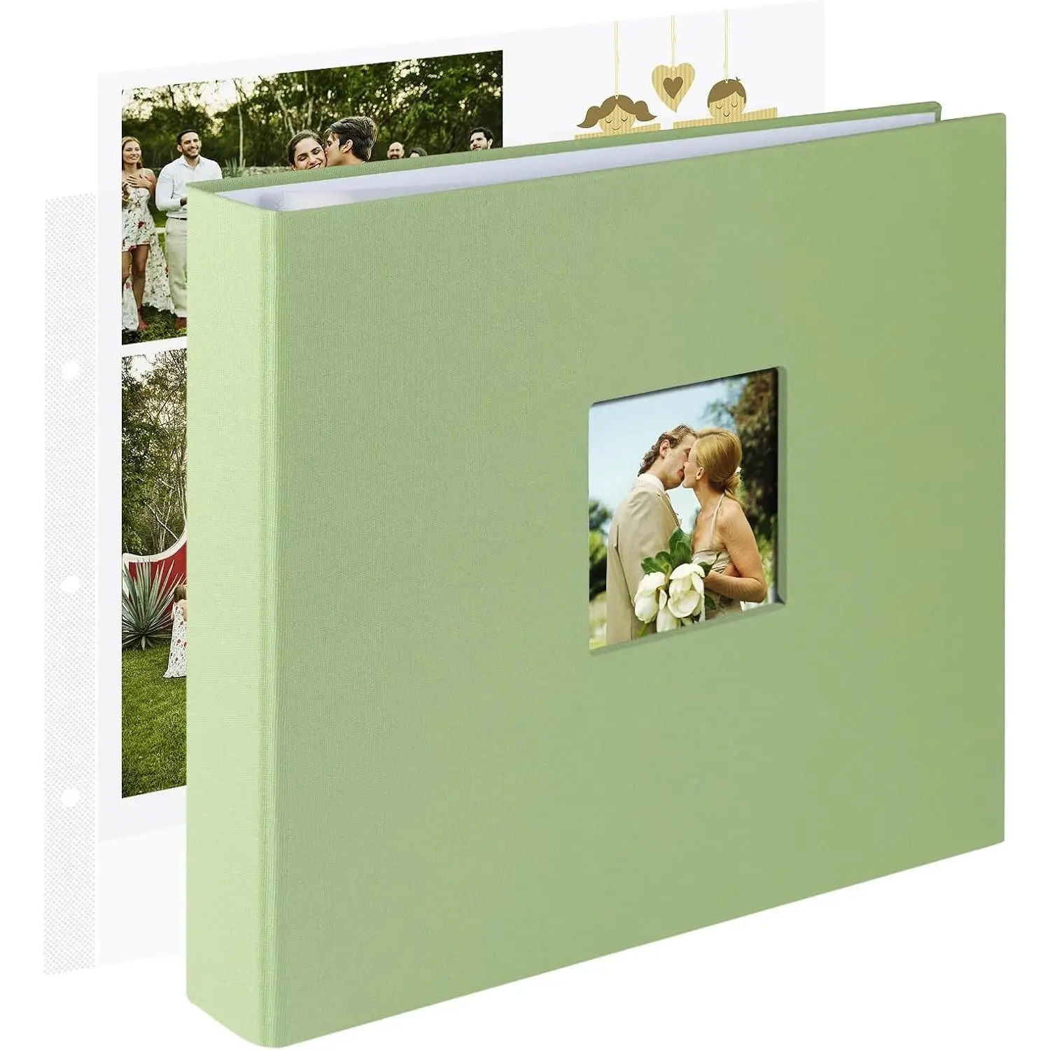 12x12 Inch Large 3 Ring DIY Scrapbook Photo Album with 40 Plastic Sleeves 80 White Pages Linen Cover Blank Scrapbook Album for Baby Travel Wedding Kids (Sage Green)