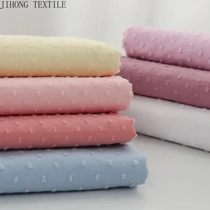100% Cotton Cute Small Jacquard Dot Swiss Woven Fabric for Sewing Girl Dress Summer Shirt Solid Color 55" Wide Fabric 100x140cm
