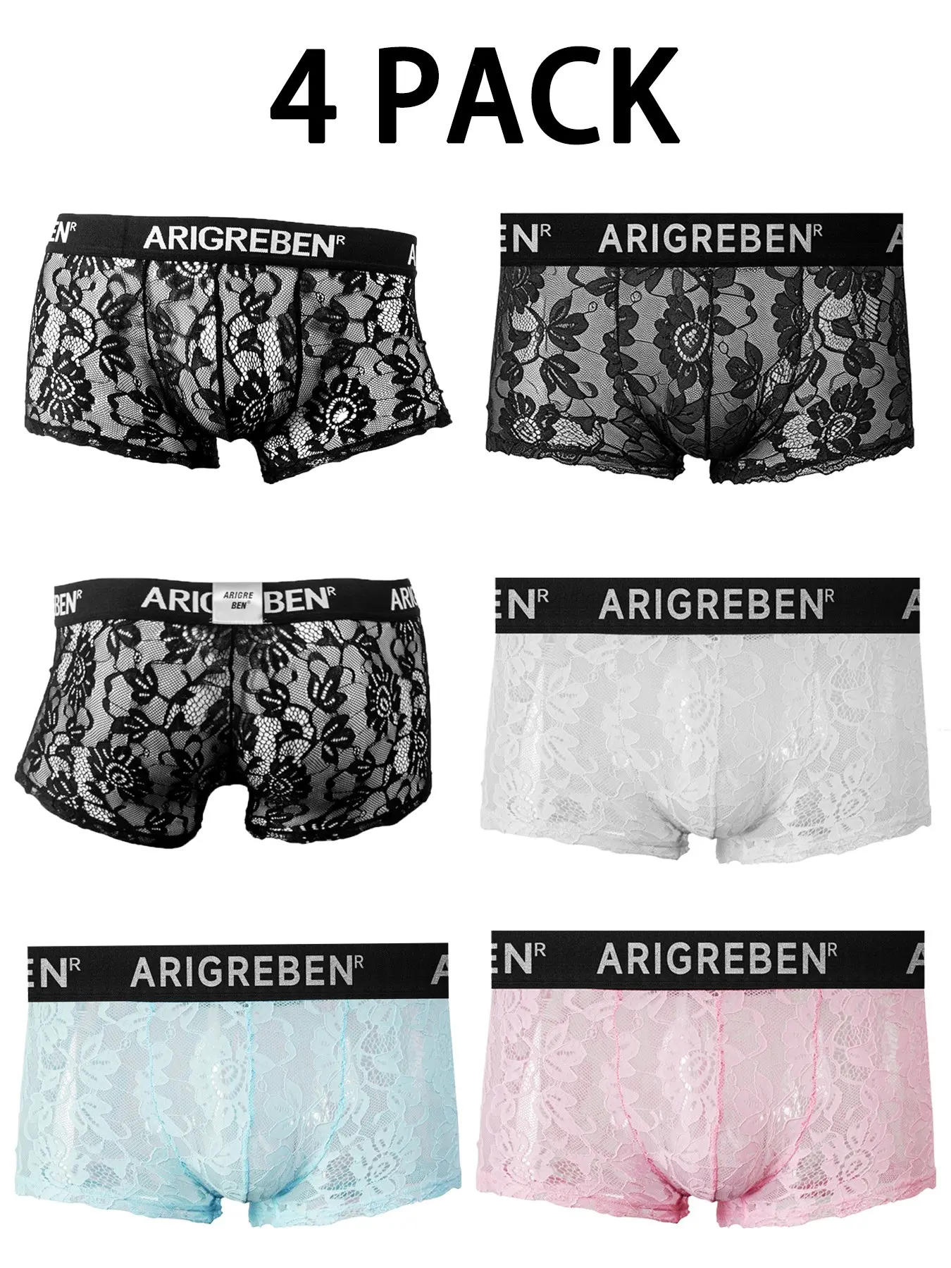4 pack Men's Lace Thong Boxers Underwear Set, Fashion Breathable Lightweight Underwear, Thin Breathable lace Mesh, Soft Comfortable Cool Sexy, Youthful Daily Wear, Breathable Underclothes